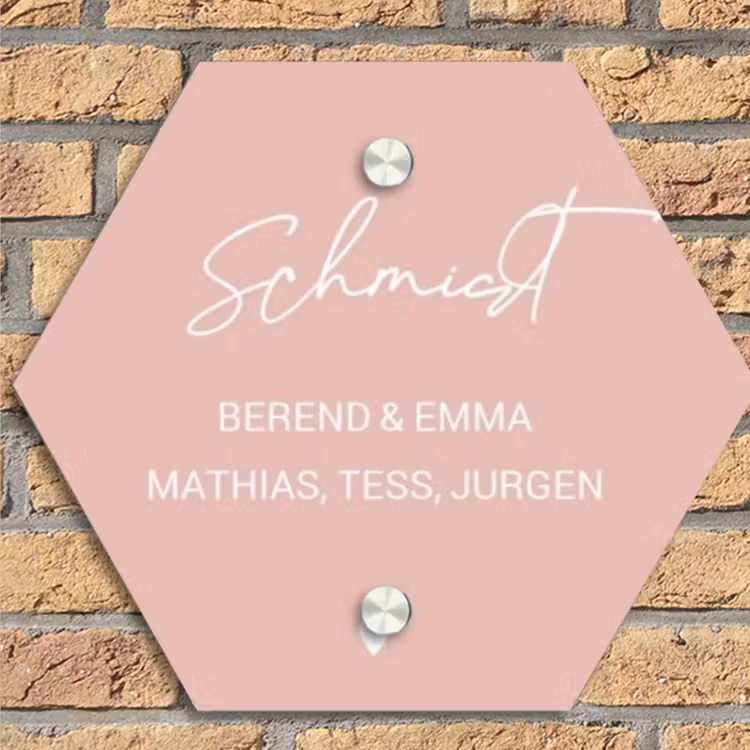 Effen roze - Sierlijk Naambord Hexagon klein -sfeer1