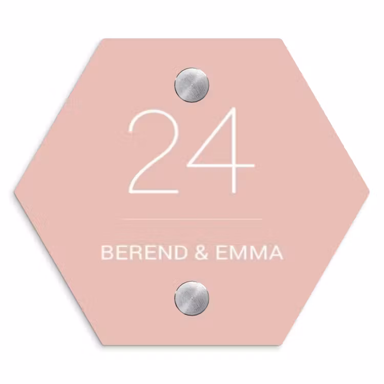 Effen roze - Klassiek Naambord Hexagon klein -3d