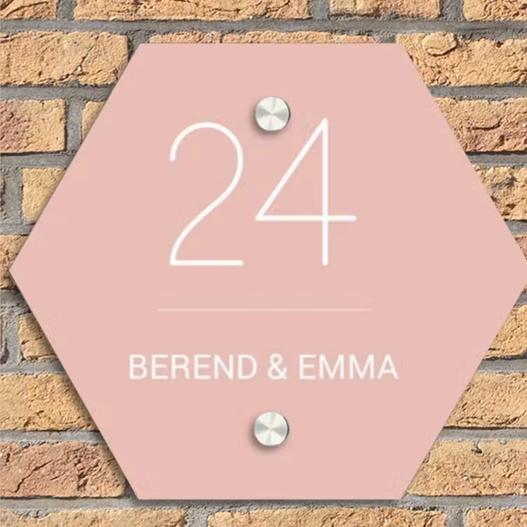Effen roze - Klassiek Naambord Hexagon klein -sfeer1