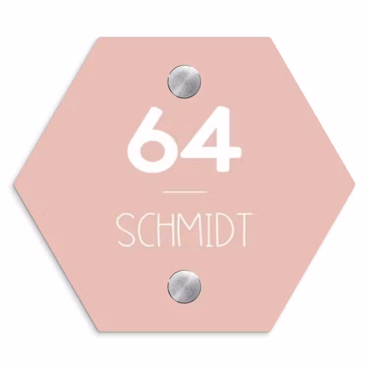 Effen roze - Modern Naambord Hexagon klein -3d