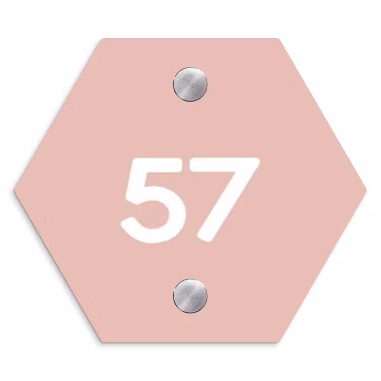 Effen roze - Traditioneel Naambord Hexagon klein -3d
