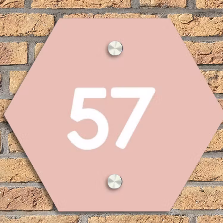 Effen roze - Traditioneel Naambord Hexagon klein -sfeer1