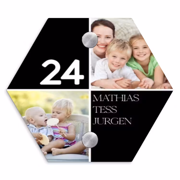 Familieportret strak zwart - Klassiek Naambord Hexagon klein -3d