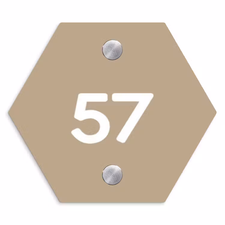Zandkleur - Traditioneel Naambord Hexagon klein -3d