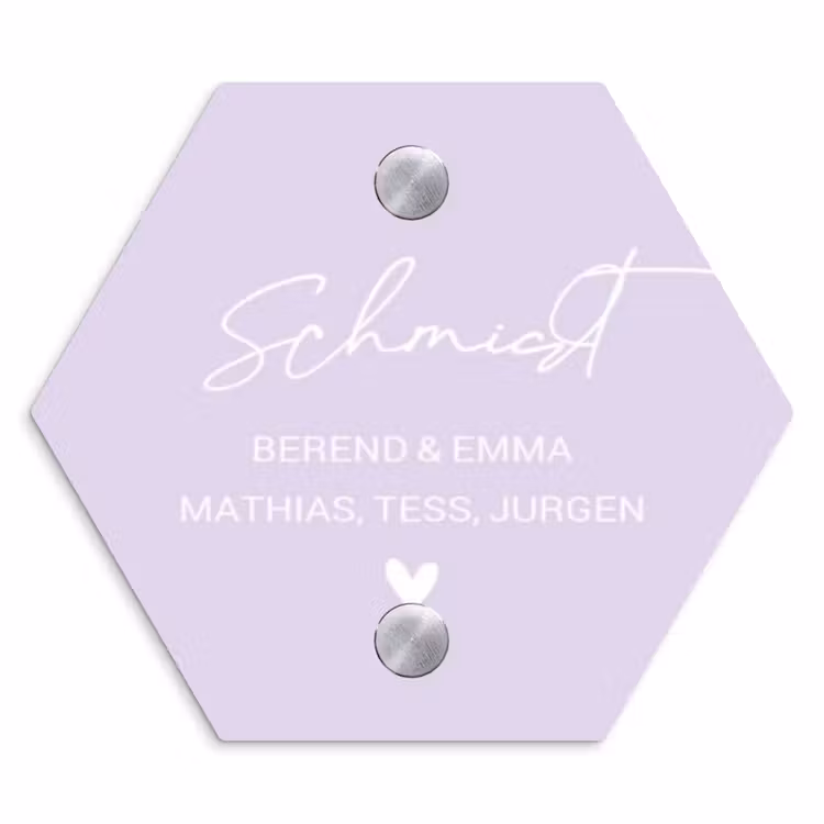 Lila - Sierlijk Naambord Hexagon klein -3d