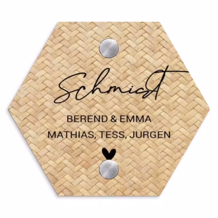 Gevlochten - Riet - Sierlijk Naambord Hexagon klein -3d