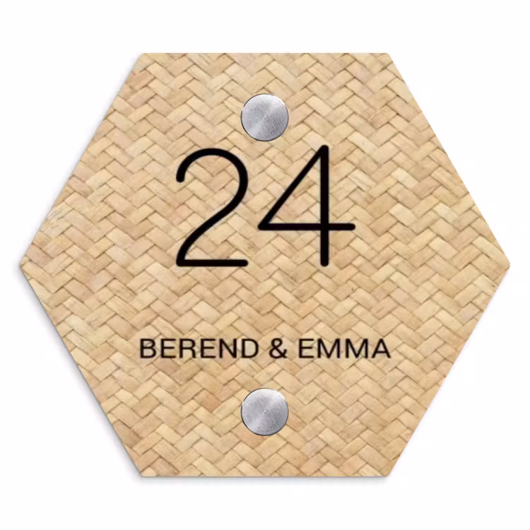 Gevlochten - Riet - Klassiek Naambord Hexagon klein -3d