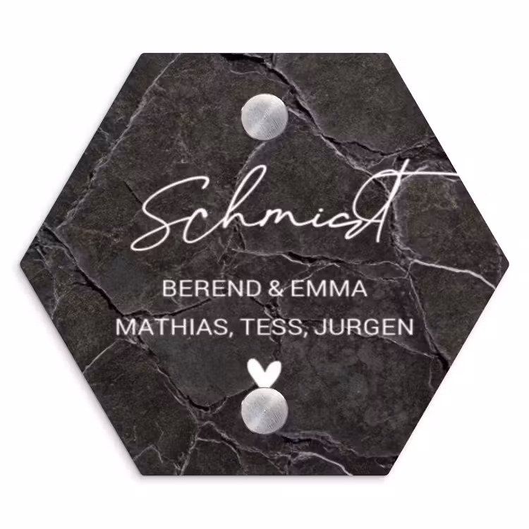 Gebarsten steen - Sierlijk Naambord Hexagon klein -3d