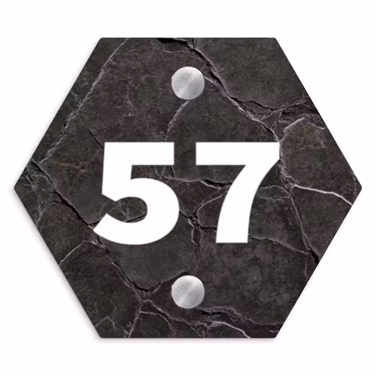 Gebarsten steen - Traditioneel Naambord Hexagon klein -3d