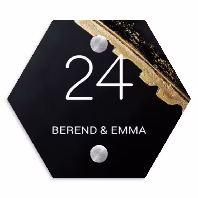 Gouden hoek - Klassiek Naambord Hexagon klein -3d