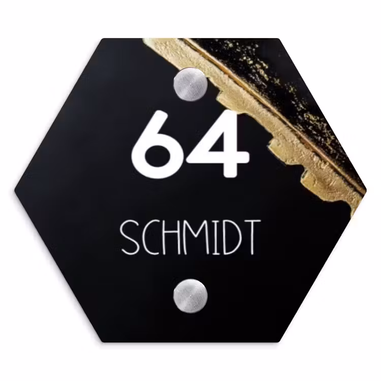 Gouden hoek - Modern Naambord Hexagon klein -3d