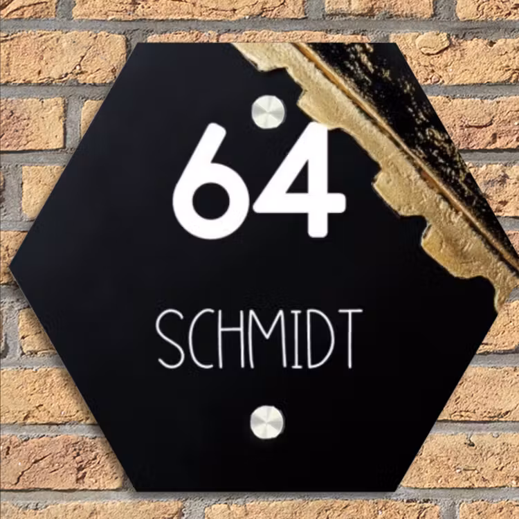 Gouden hoek - Modern Naambord Hexagon klein -sfeer1
