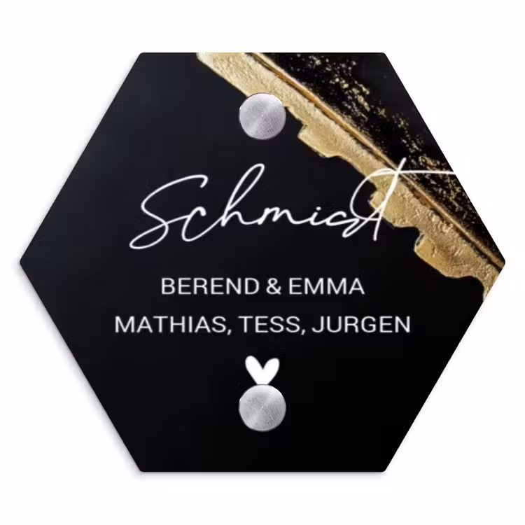 Gouden hoek - Sierlijk Naambord Hexagon klein -3d