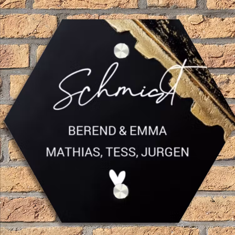 Gouden hoek - Sierlijk Naambord Hexagon klein -sfeer1