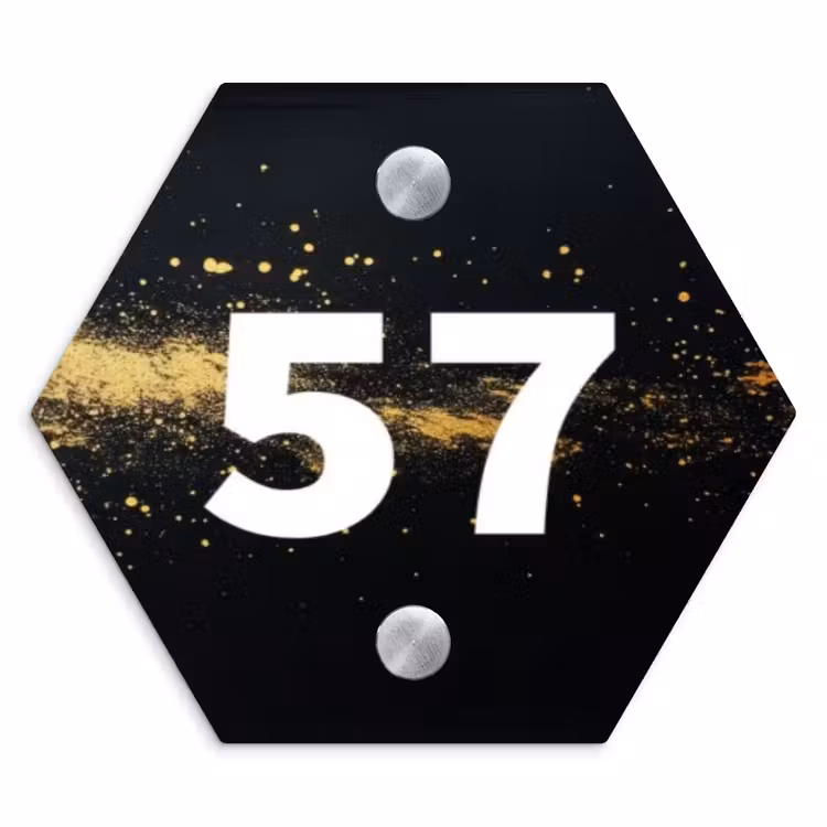 Gouden verfspatten - Traditioneel Naambord Hexagon klein -3d