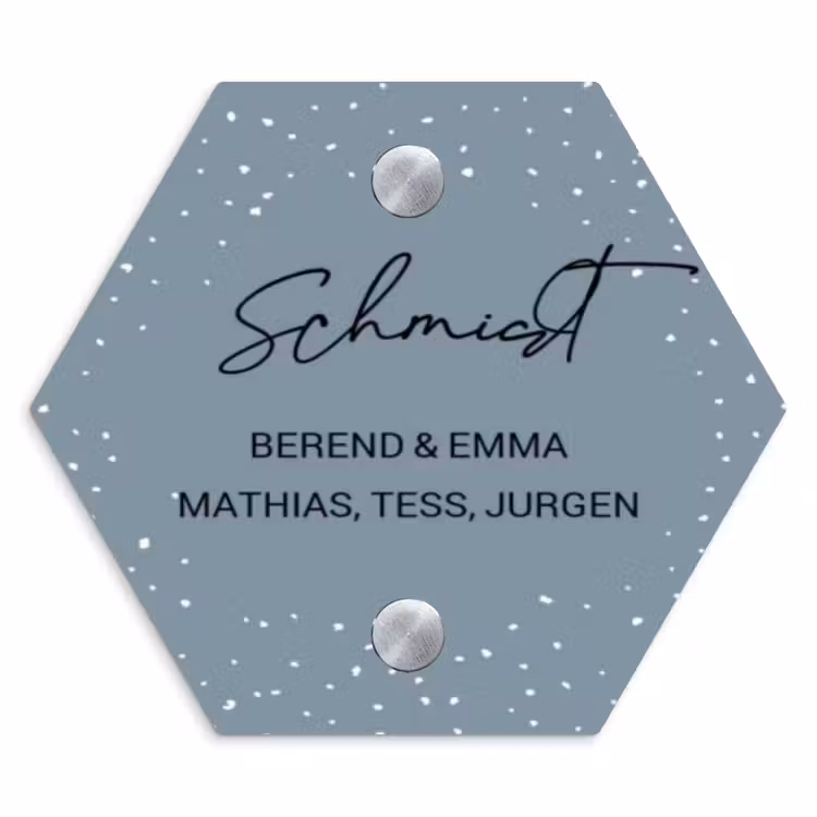 Grijsgroen met stippen - Sierlijk Naambord Hexagon klein -3d