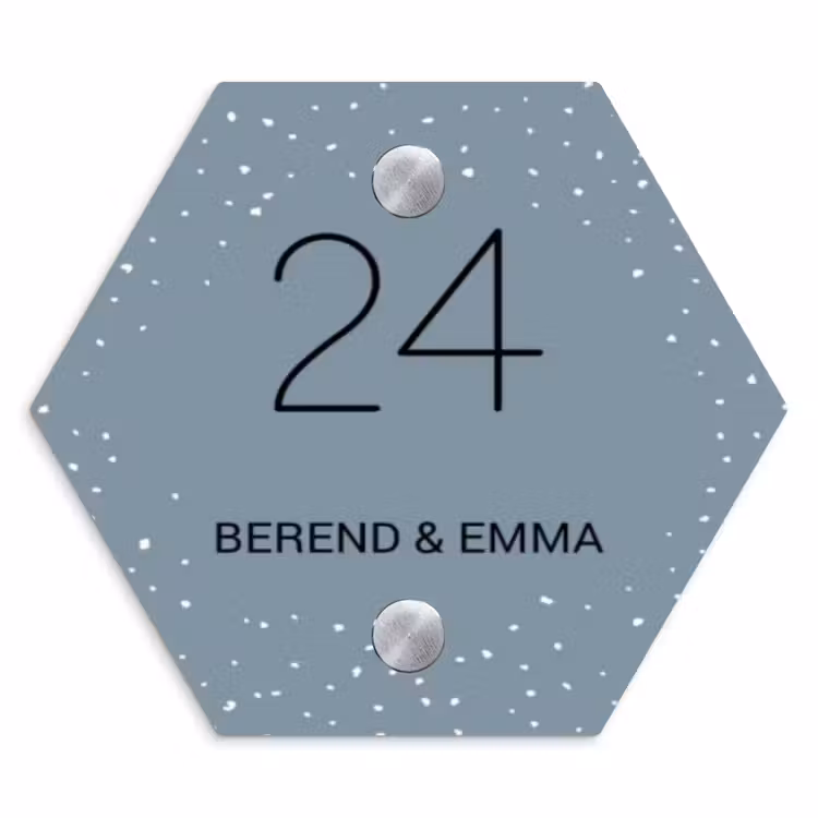 Grijsgroen met stippen - Klassiek Naambord Hexagon klein -3d