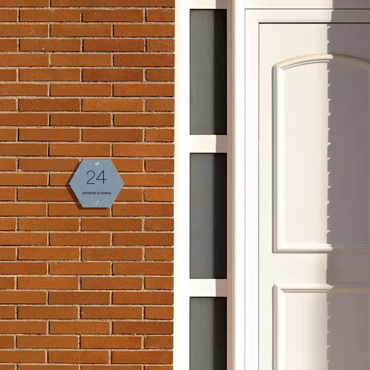 Grijsgroen met stippen - Klassiek Naambord Hexagon klein -sfeer3-hexagon-XS