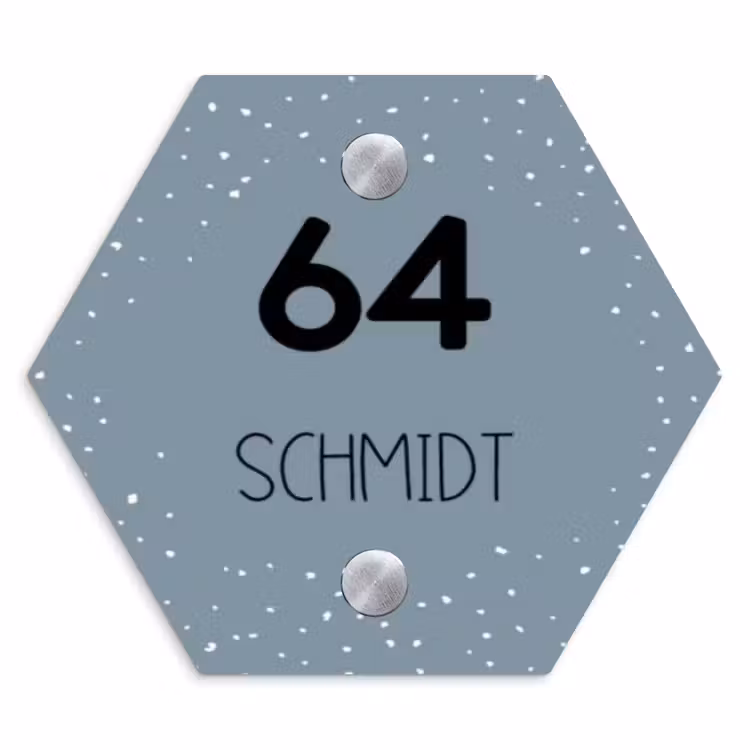 Grijsgroen met stippen - Modern Naambord Hexagon klein -3d