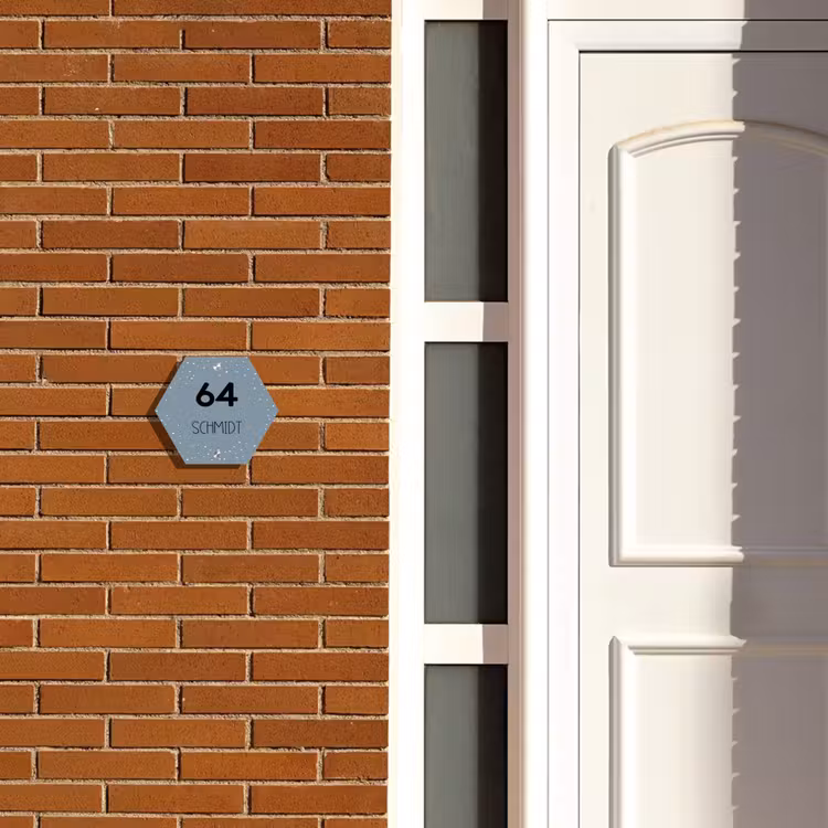 Grijsgroen met stippen - Modern Naambord Hexagon klein -sfeer3-hexagon-XS