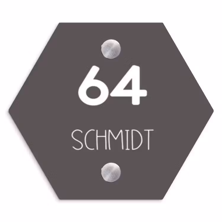 Grijs - Modern Naambord Hexagon klein -3d