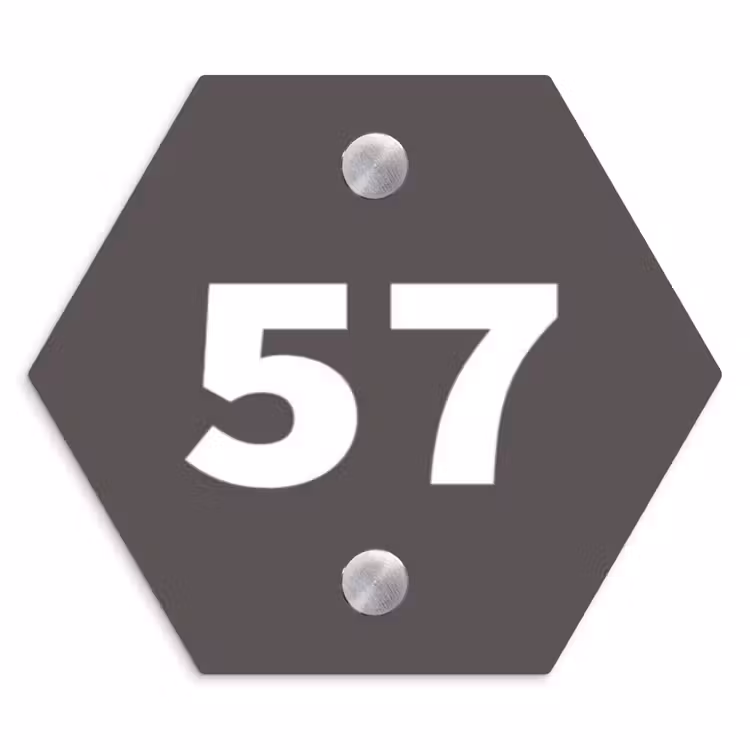 Grijs - Traditioneel Naambord Hexagon klein -3d