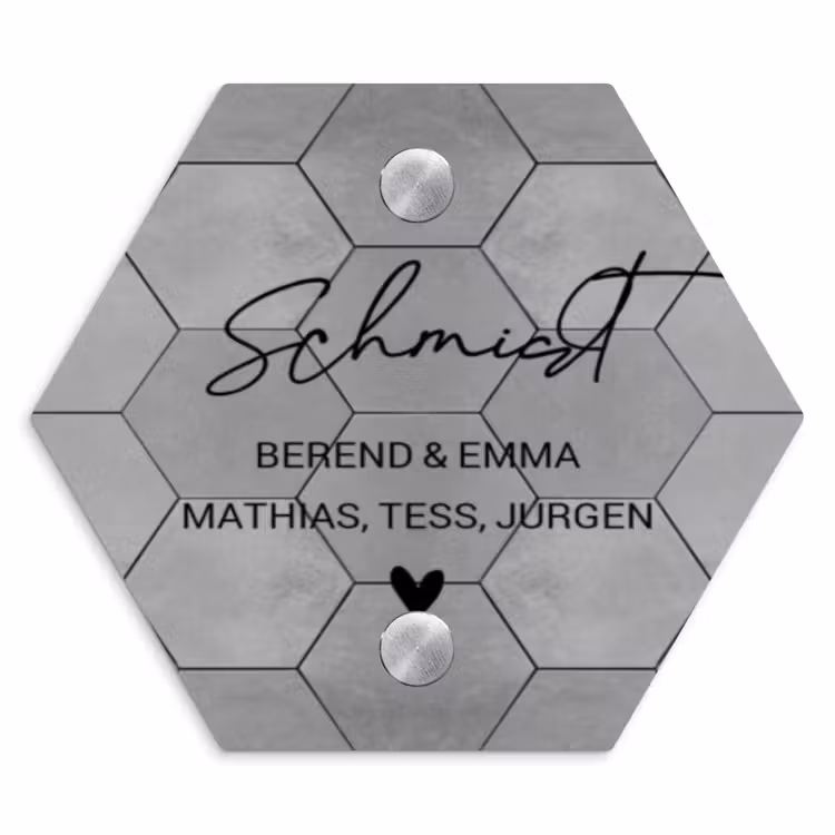 Grijze tegels - Sierlijk Naambord Hexagon klein -3d