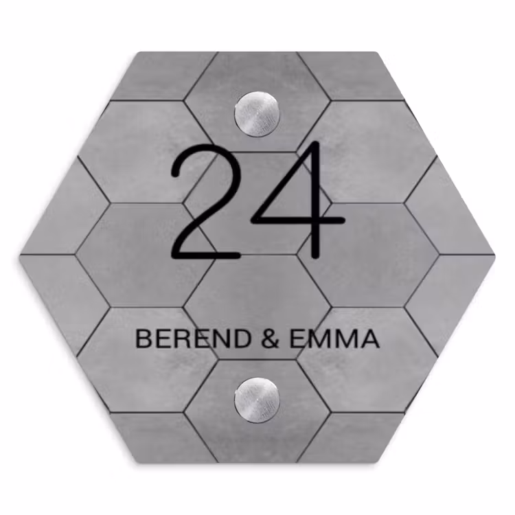 Grijze tegels - Klassiek Naambord Hexagon klein -3d