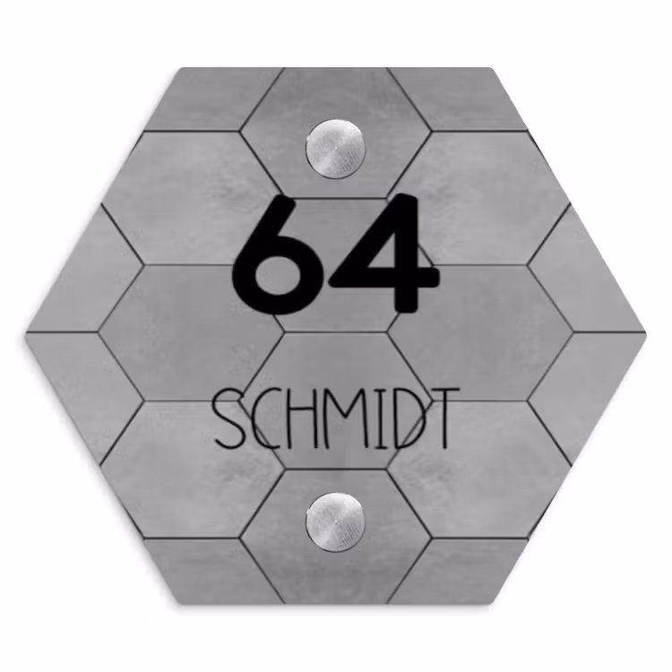 Grijze tegels - Modern Naambord Hexagon klein -3d
