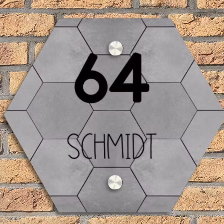 Grijze tegels - Modern Naambord Hexagon klein -sfeer1