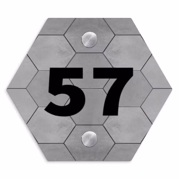 Grijze tegels - Traditioneel Naambord Hexagon klein -3d