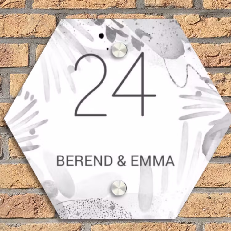 Grijze patronen - Klassiek Naambord Hexagon klein -sfeer1