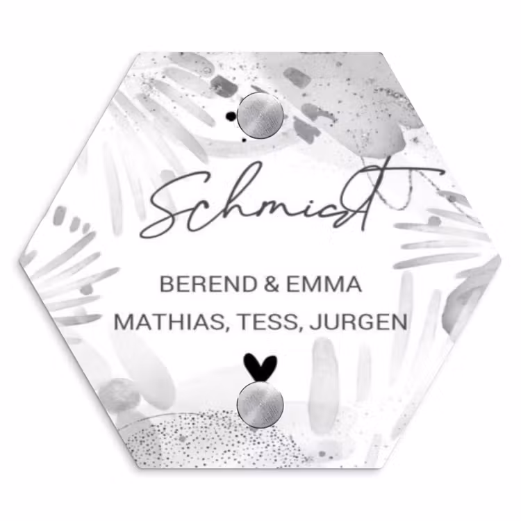 Grijze patronen - Sierlijk Naambord Hexagon klein -3d
