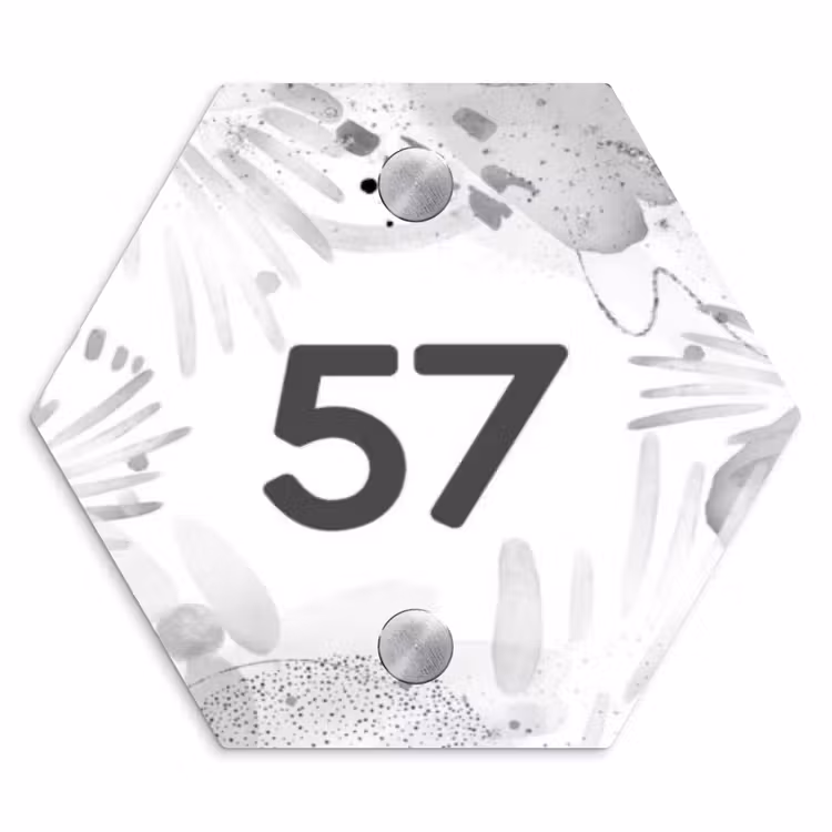 Grijze patronen - Traditioneel Naambord Hexagon klein -3d