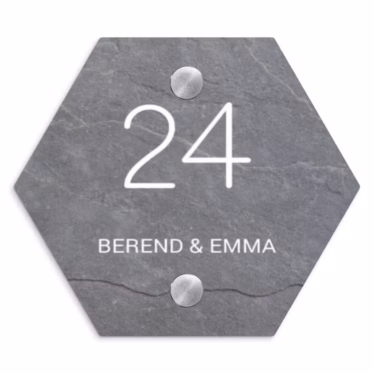 Grijze natuursteen - Klassiek Naambord Hexagon klein -3d