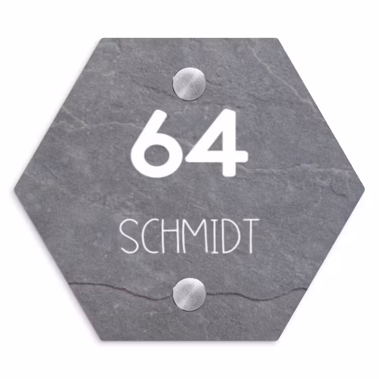 Grijze natuursteen - Modern Naambord Hexagon klein -3d