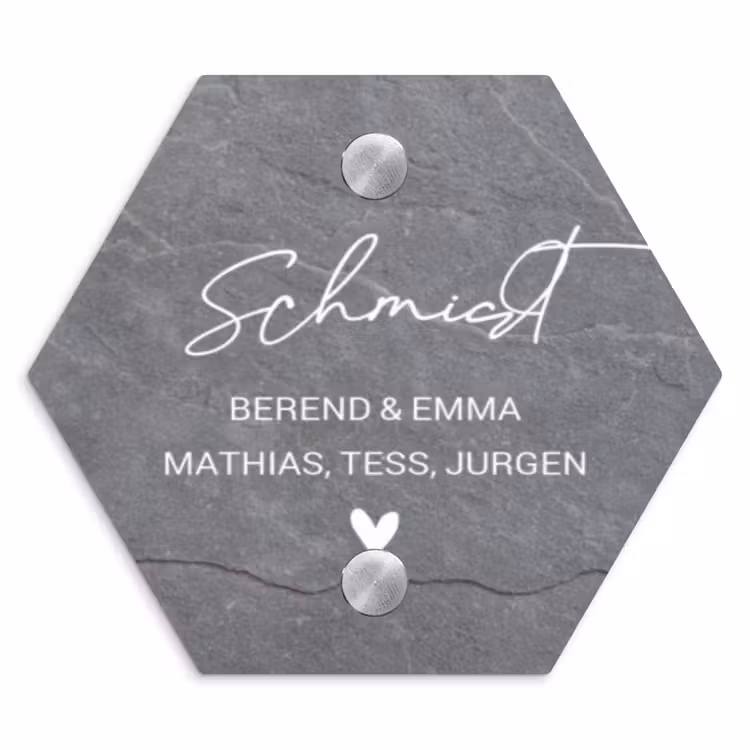 Grijze natuursteen - Sierlijk Naambord Hexagon klein -3d