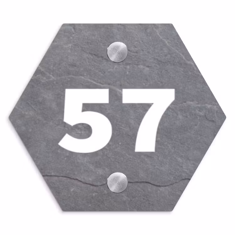 Grijze natuursteen - Traditioneel Naambord Hexagon klein -3d