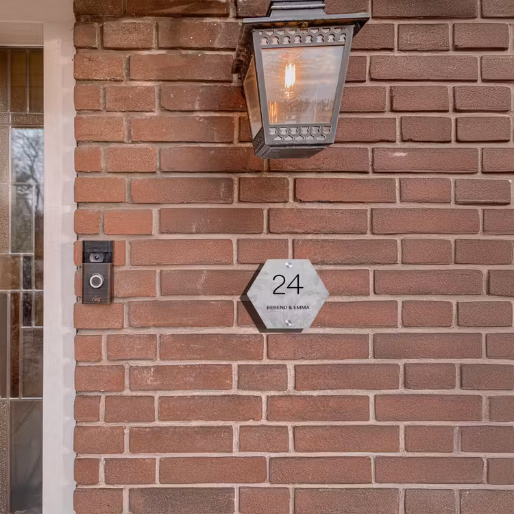 Grijs botanisch patroon - Klassiek Naambord Hexagon klein -sfeer7-hexagon-XS