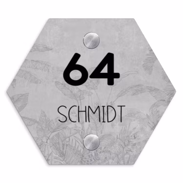 Grijs botanisch patroon - Modern Naambord Hexagon klein -3d
