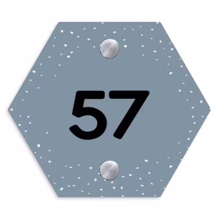 Grijsgroen met stippen - Traditioneel Naambord Hexagon klein -3d