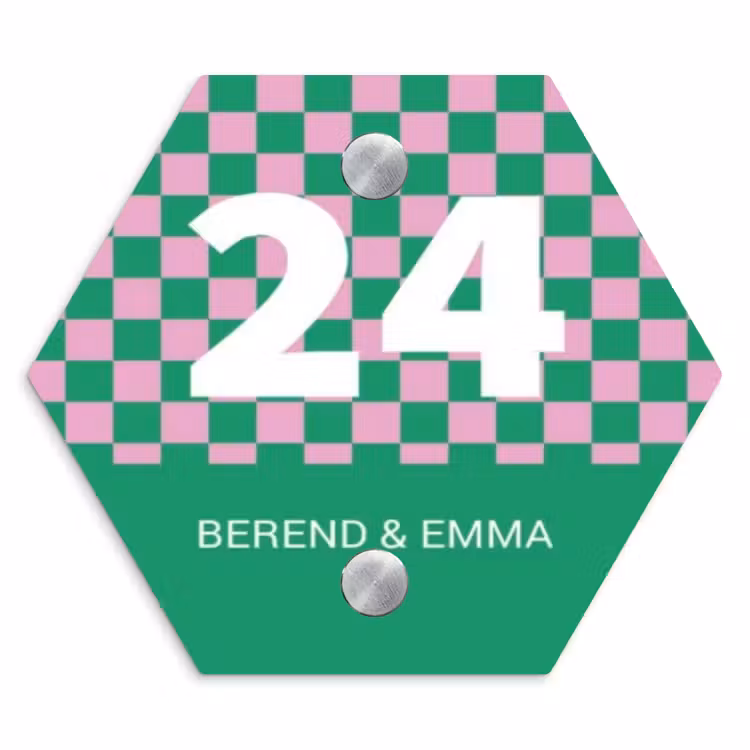 Groen - Roze - Blokjes - Klassiek Naambord Hexagon klein -3d
