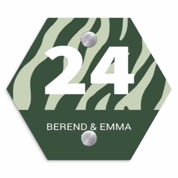 Groen zebra - Klassiek Naambord Hexagon klein -3d