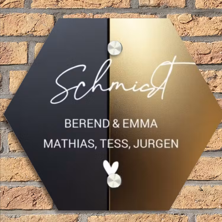 Half goud zwart - Sierlijk Naambord Hexagon klein -sfeer1