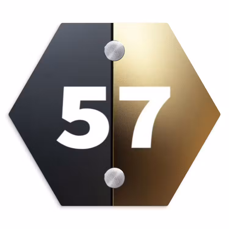 Half goud zwart - Traditioneel Naambord Hexagon klein -3d