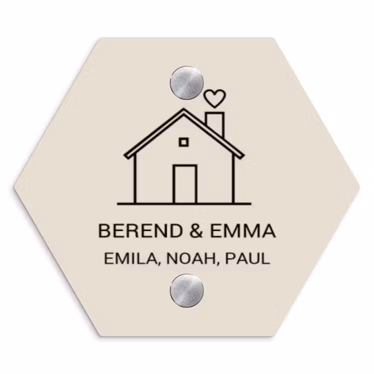Huis illustratie - Klassiek Naambord Hexagon klein -3d