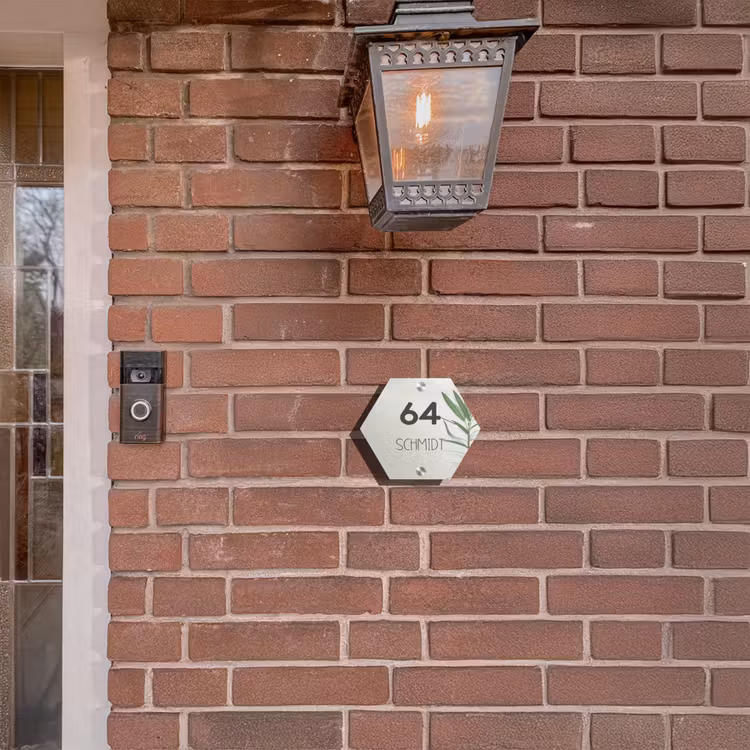 Lichtbeige met plant - Modern Naambord Hexagon klein -sfeer7-hexagon-XS