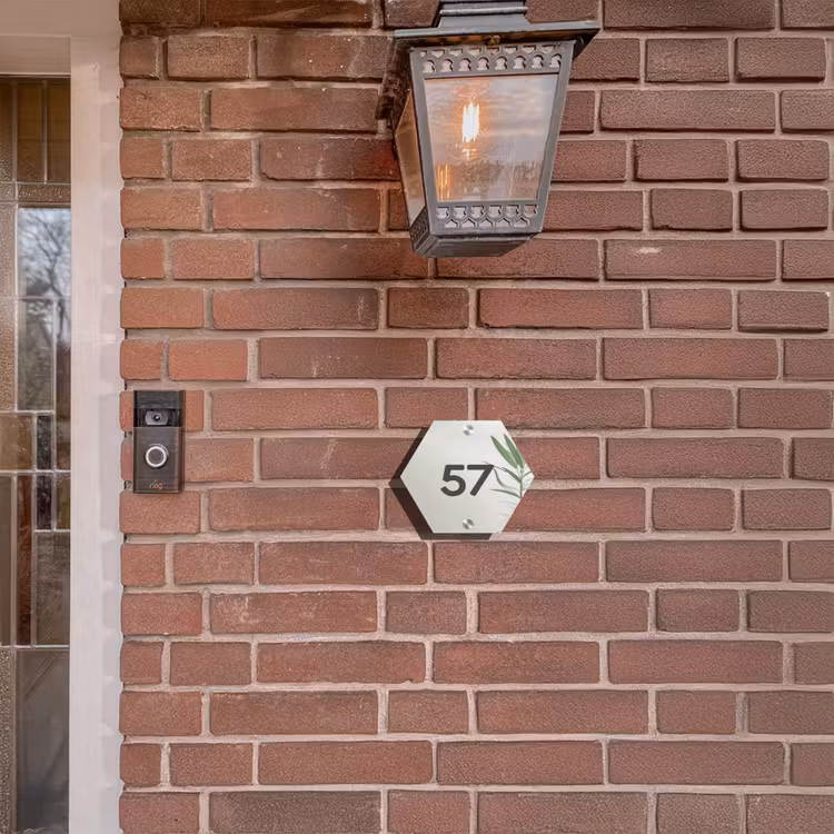 Lichtbeige met plant - Traditioneel Naambord Hexagon klein -sfeer7-hexagon-XS