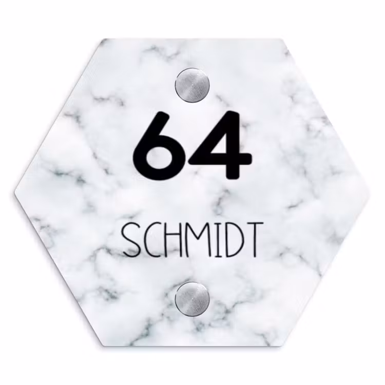 Lichtblauw marmer - Modern Naambord Hexagon klein -3d