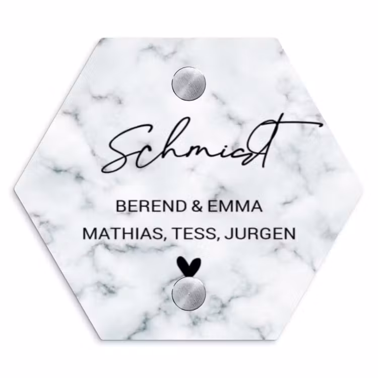 Lichtblauw marmer - Sierlijk Naambord Hexagon klein -3d